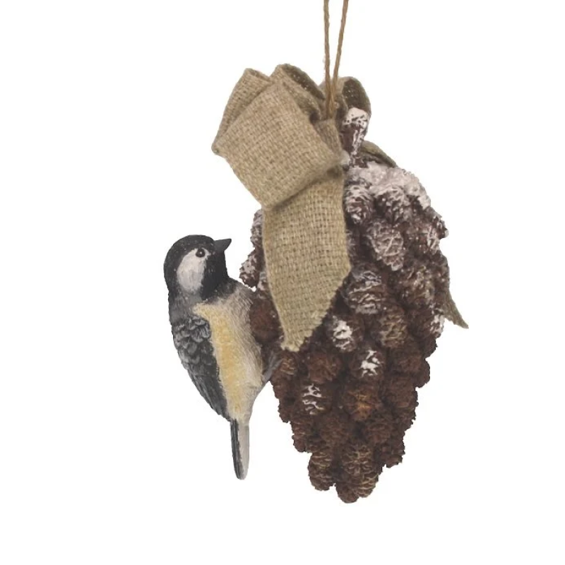 ornament dennenappel met vogel 